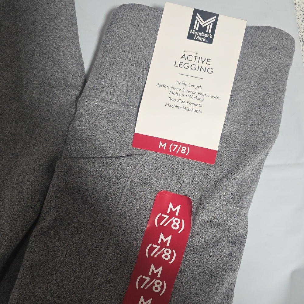 Gray Performance Leggings with Red Accents